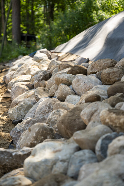 Boulder wall and rip rap