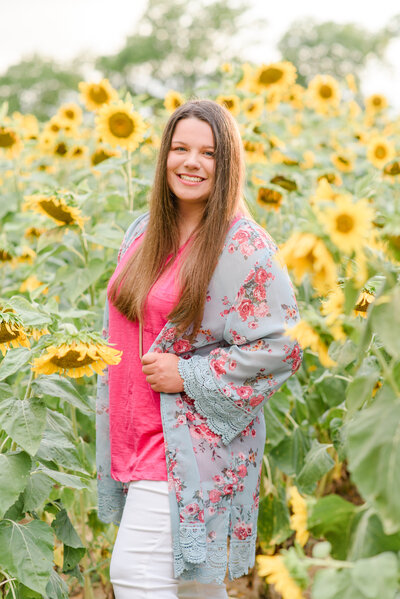 High school senior in sunflower field