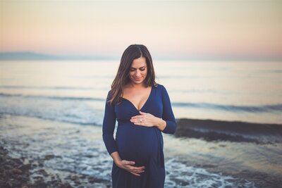 Maternity photo on the beach at sunset