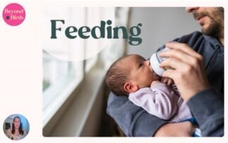 Man bottle feeding baby, with the word 'feeding' on the slide.