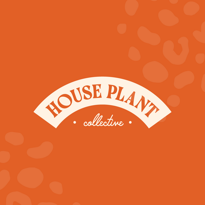 House Plant Collective primary logo on a poppy red background with leopard spots