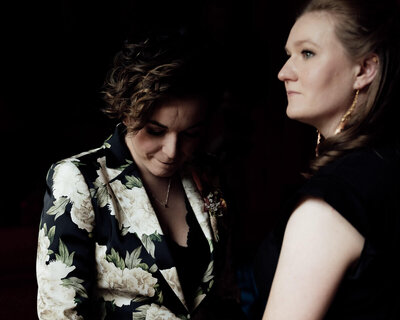 Scottish Castle Wedding two brides take an emotional moment 