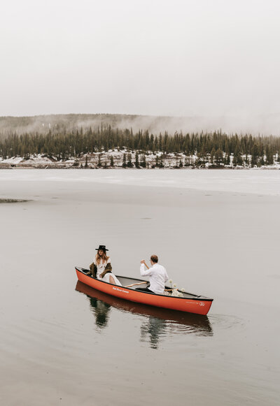 A couple canoes on their elopement day.