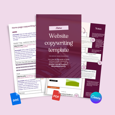 Homepage copywriting template with AI prompts - google doc template + canva template