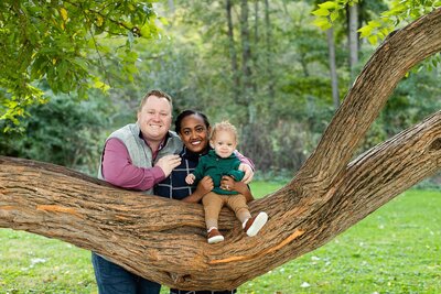 professional potrait of dad, mom and  toddler boy in Chicago-area fall family mini session