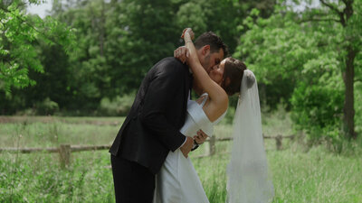 Bride and groom kissing