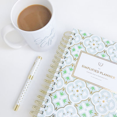 Simplified Planner and coffee flatlay