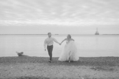 black and white beach elopement photos
