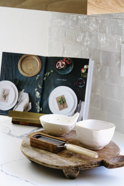 Styled Kitchen counter with recipe book