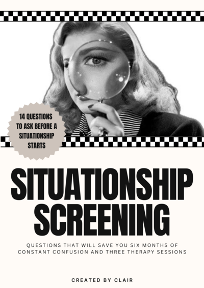 "Digital screening tool from The Clair Academy to help women spot red flags and emotional unavailability early that lead to real answers before getting emotionally invested"