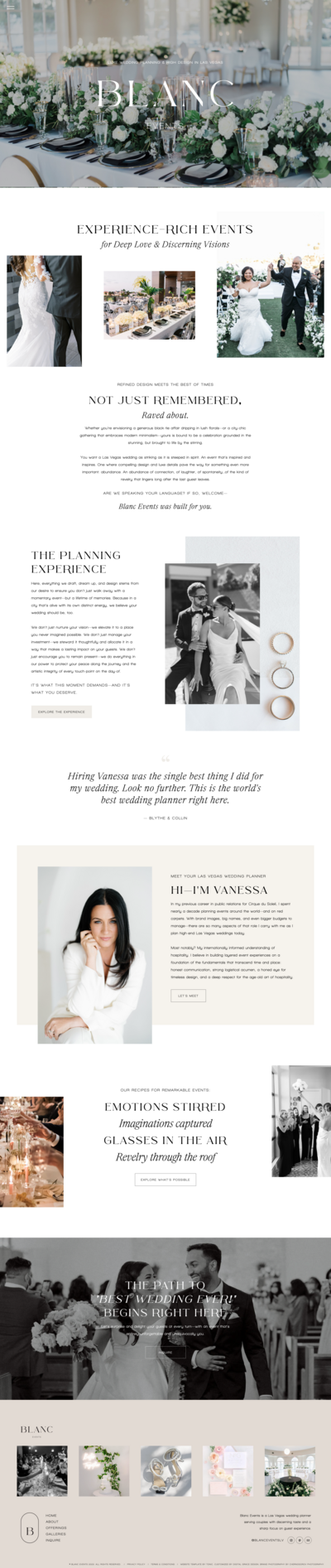 Showit template customization for Blanc Events, a Las Vegas luxury wedding planner