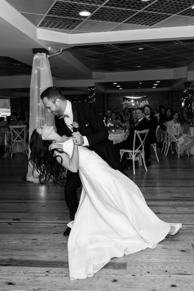 Couple about to kiss in the final of their wedding dance