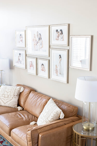 Indianapolis family photos hanging on wall by stairs