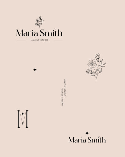 Feminine brand identity for a wedding makeup artist, featuring a neutral color palette and elegant design.