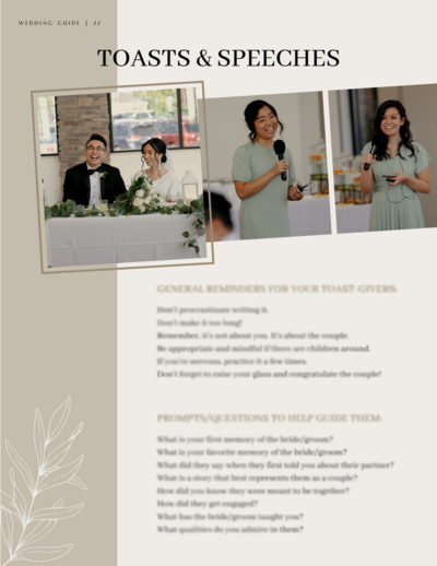 Artsy Wedding Video Guide Toasts and Speeches Page