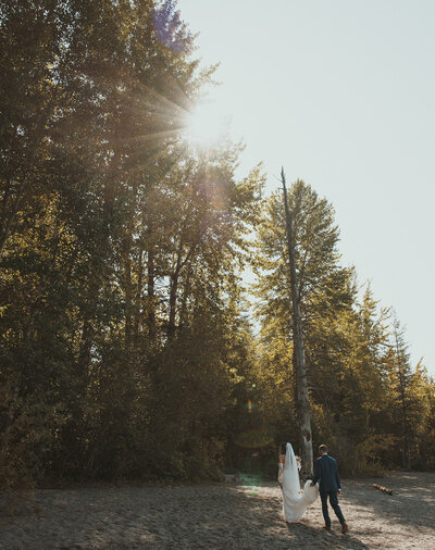 Photos during the ceremony of couple walking towards alter