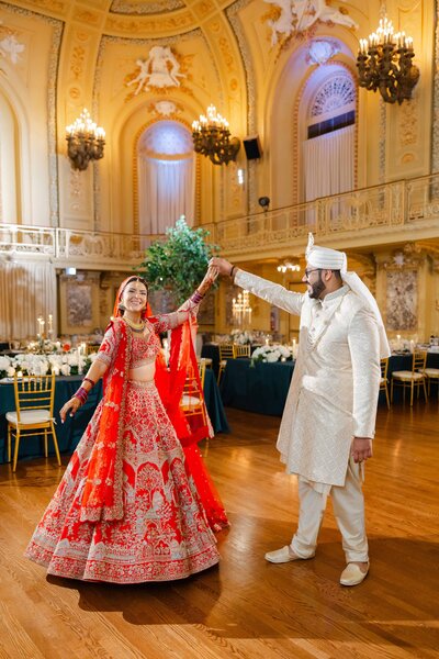 Bride and Groom in downtown Chicago with the Congress hotel in the background.