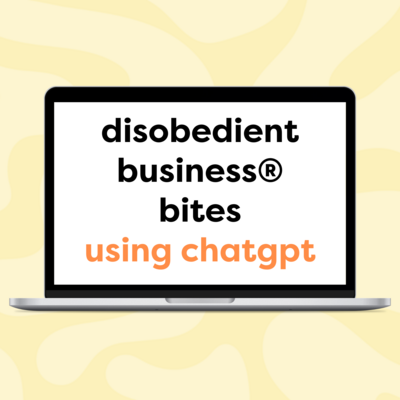 An image of a laptop with the words "Disobedient Business® Bites ChatGPT" on the screen