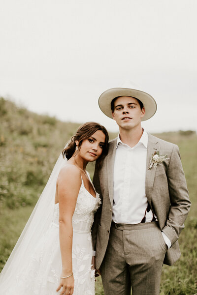 Bride and groom with boho style inspiration Tess Christine and Patrick