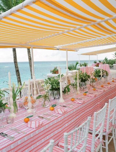 Pink striped tablecloth