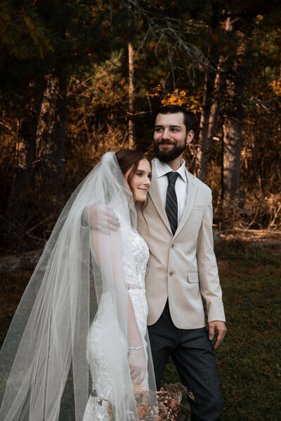 Bride and groom golden hour wedding photo