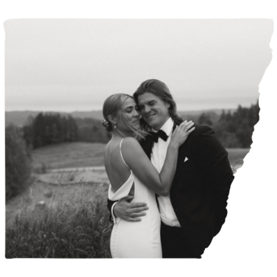 black and white photo of bride and groom