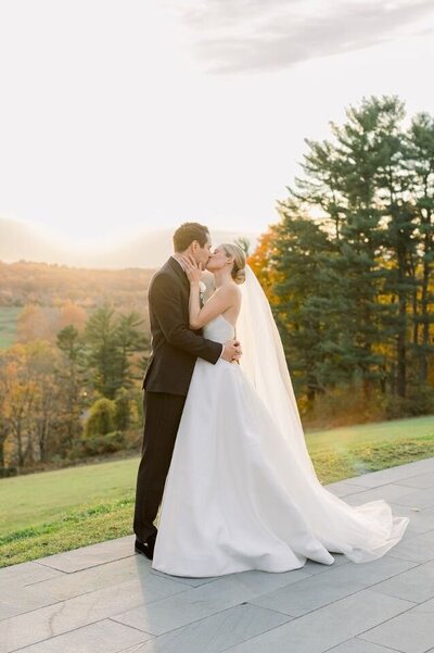 Bride and groom on Colorado ski lift