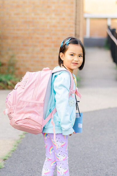 little girl during her first day in kindergarten