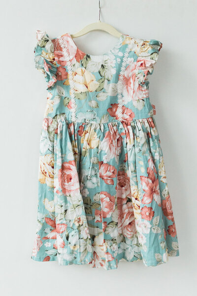 blue dress with pink florals for girls