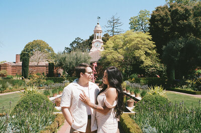 couple looking at each other in garden