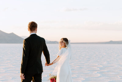 A wedding at the Bonneville Salt Flats in Utah.