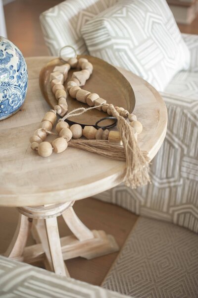 wooden table with wooden beads