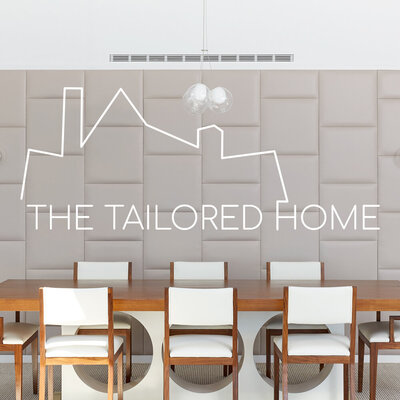 Modern dining room set with The Tailored Home logo