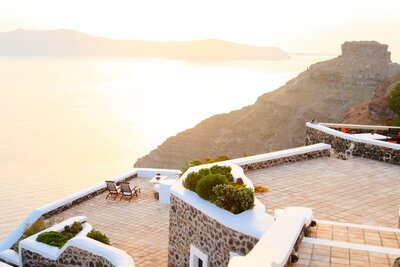 Scenic seaside terrace in Greece