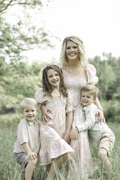 Asheville Family Photography session mother and children in local field