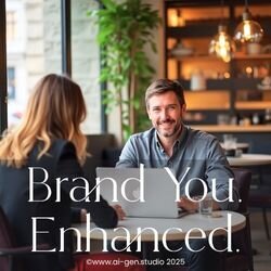AI-generated personal brand photography from AI-Gen.Studio’s Brand You. Enhanced photoshoot service — designed to position experts and advisers as industry leaders online.