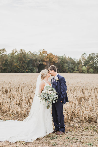 Wedding Photographer & Elopement Photographer, bride and groom standing in field