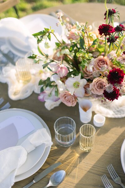 Reception table flowers at a Carmel Valley Ranch wedding
