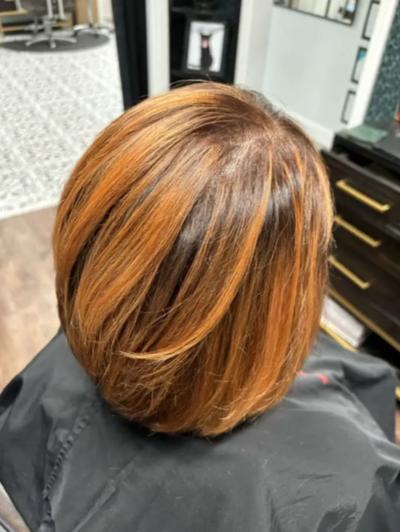 layered bob style with fall hair color