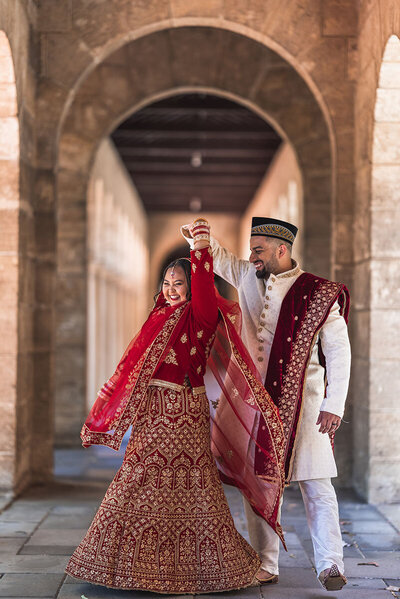 A bride and groom sharing a sweet moment on their wedding day