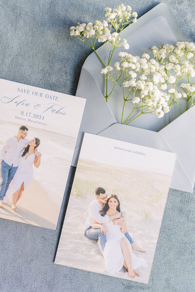 photo of couple at the beach on save the date cards
