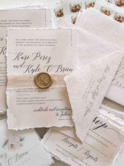blush wedding invitation set with handmade paper