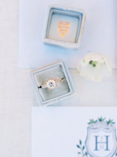 Wedding ring in box with stationary