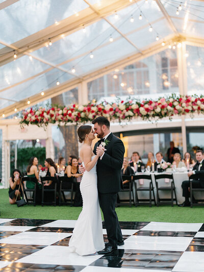 Bride and groom first dance at reception planned by Bianca Nichole and Co