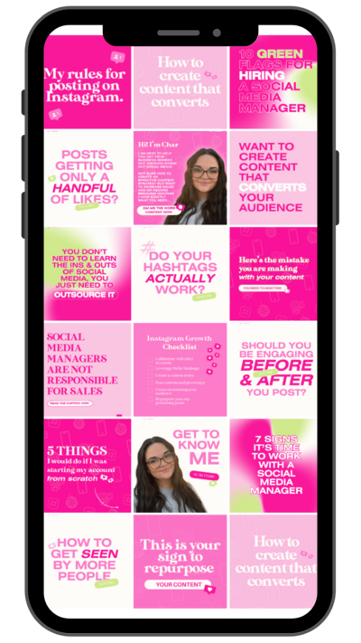 Pink and white instagram feed for a SMM