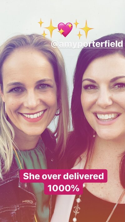 Salome Schillack and Amy Porterfield smiling at an event in San Diego in 2017