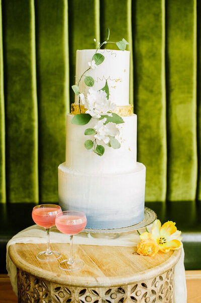 Bright florals & royal blue accents in this tropical paradise inspired wedding, cake created by Bake My Day, contemporary cakes & desserts in Calgary, Alberta, featured on the Brontë Bride Blog.