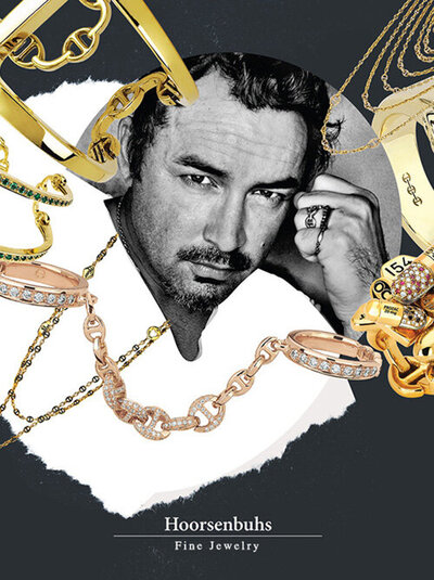 Branding portrait Robert Keith Santa Monica black and white headshot with gold jewelry around it