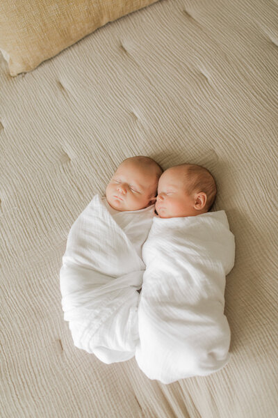 Portland Newborn Photographer_ A mom snuggles with her two toddler daughters by wrapping them up in her arms for a close hug. The baby and toddler and mom are smiling and giggling during their in studio mini photo session. 