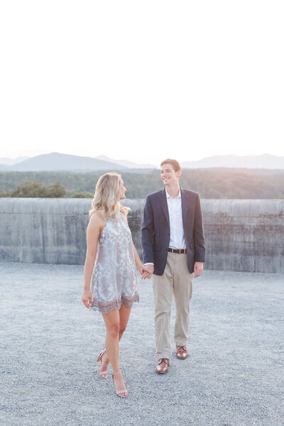 Bride and groom walk up memorial steps at their DC wedding